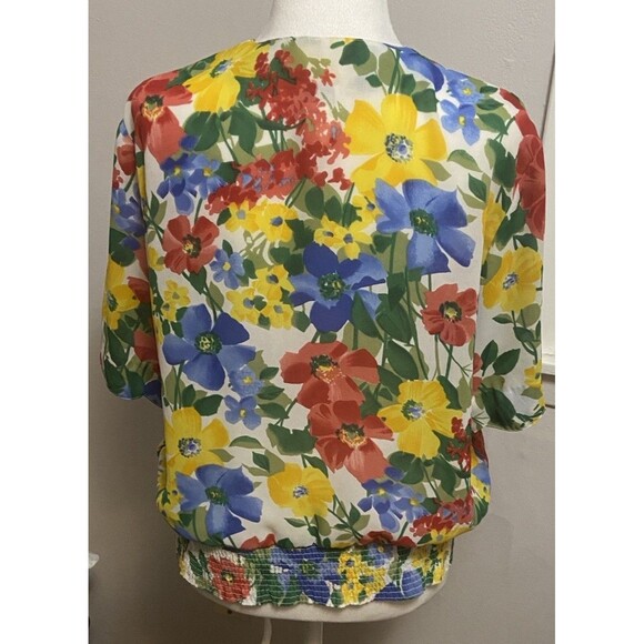 Vintage Womens Hawaiian Floral Cottagecore Sz 8 Cinched Waist Scalloped Hem 80’s - Picture 4 of 16